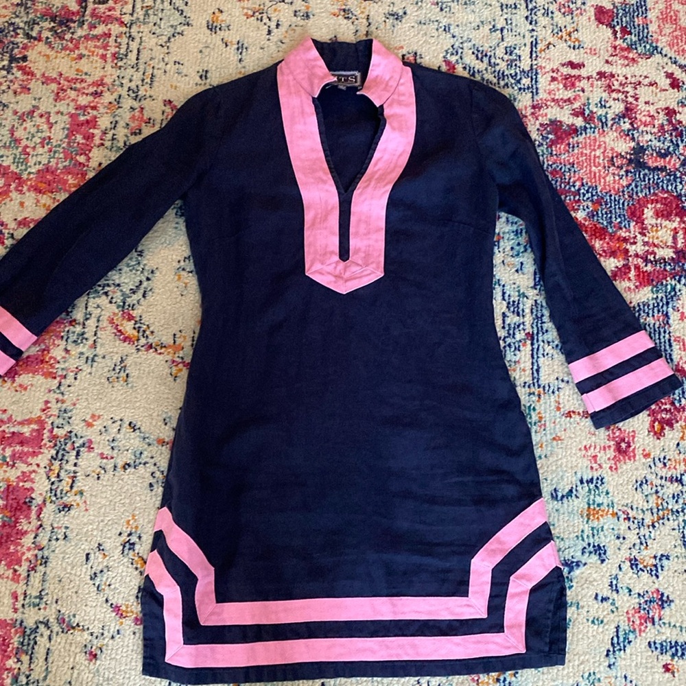 Sail to Sable linen pink and navy tunic dress size small